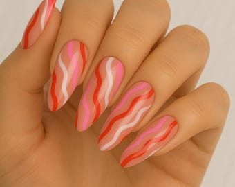Uñas postizas para San Valentín / Elige color y forma / Set de 10 piezas hecho a mano