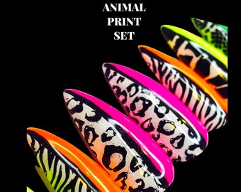 Neon animal print Glamour nails / Pink Press on Nails with Bling/ Press on Nails/ Glue on Nails/ Sticky Tabs