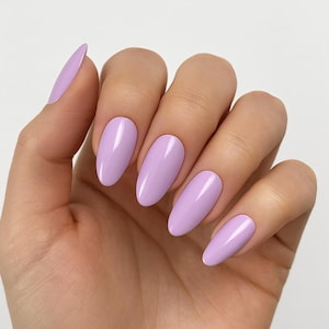Spring Press-On Nails | Pastel Almond Shape | Glossy Handmade Nail Set | Reusable Purple Fake Nails