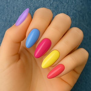Summer Press-On Nails |  Almond Shape | Glossy Handmade Nail Set | Reusable | Fake Nails