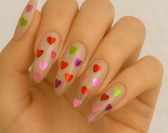 Uñas postizas para San Valentín / Elige color y forma / Set de 10 piezas hecho a mano