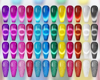 Glitter Cateye 10 set nails pick color/nail shape for customization/ Magnetic press on nails