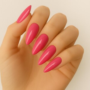 Spring Press-On Nails | Hot Pink Almond Shape | Glossy Handmade Nail Set | Reusable | Fake Nails
