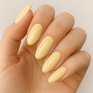 Spring Press-On Nails | Pastel Yellow Almond Shape | Glossy Handmade Nail Set | Reusable | Fake Nails