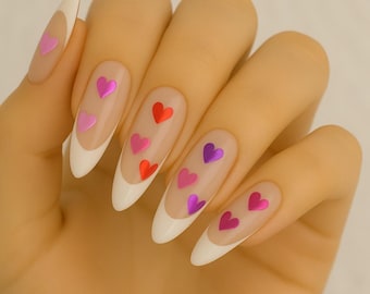 Uñas postizas para San Valentín / Elige color y forma / Set de 10 piezas hecho a mano
