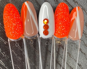 Orange Glamour nails / Orange Press on Nails with Bling/ Press on Nails/ Glue on Nails/ Sticky Tabs/ French manicure