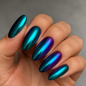 Chrome Press-On Nails | Metallic  Almond Nails | Reusable Luxury Nail Set