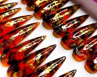 Tortoise Shell Press-On Nails | Luxury Handmade Nail Set | Reusable Fake Nails | High-Gloss Salon Nails | Custom Nail Design