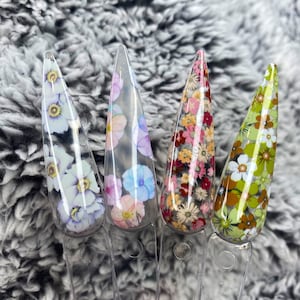 Spring Flower Foil custom  10 set nails pick one color/nail shape for customization