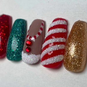 Christmas Nails/ Holiday nails/ Candy Cane Nails/ Winter Nails/ Press on Nails/ Glue on Nails/ Sticky Tabs