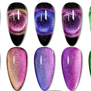 Cat Eye Press On Nails: Gel Polish, Rhinestone Detail