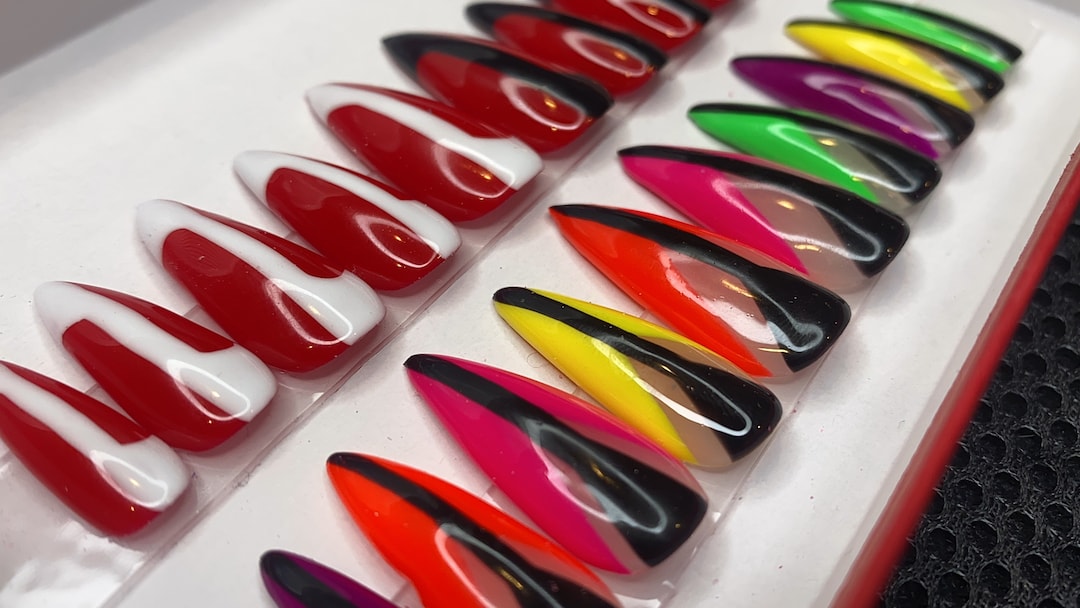 Neon Glow in the Dark Glamour Nails / Neon Press on Nails With - Etsy