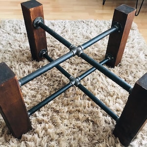 Bespoke, handmade steel pipe coffee table base / legs. Industrial style with Oak base/legs. Unique, one of a kind piece.