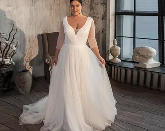 plus size bell sleeve wedding dress