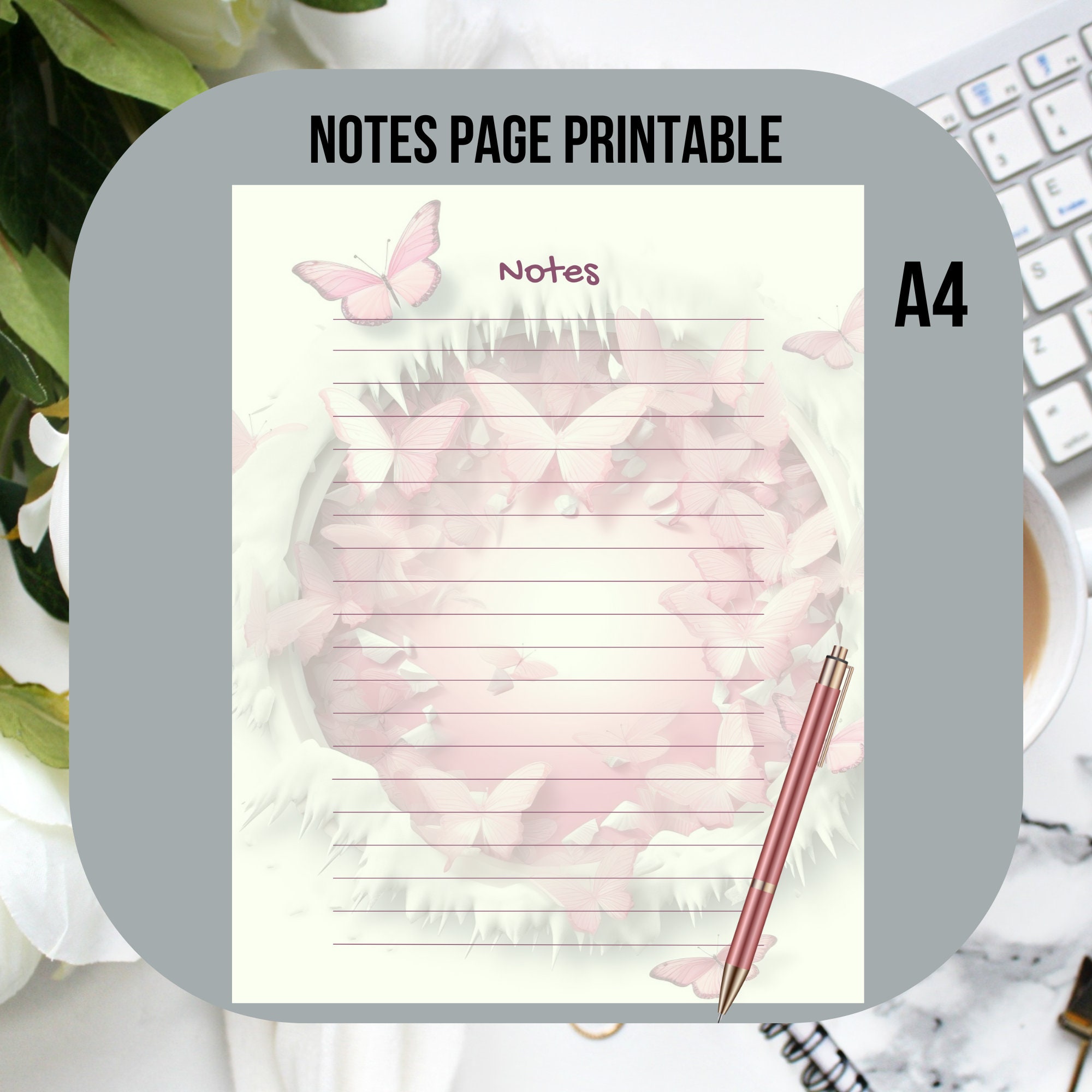 Illustrated Notes Page Printable 8.511, Lined Notes Template, Note ...