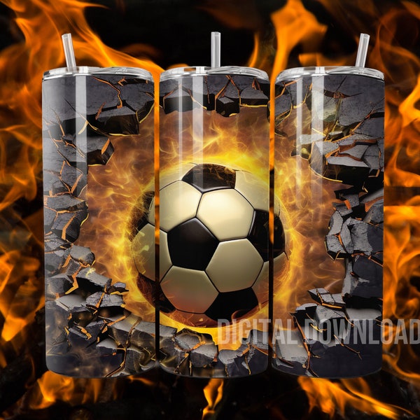 3D Soccer Ball Tumbler Wrap Sublimation, 3D Men Digital print design, 3D Sport Tumbler Wrap Skinny 20 oz , 3D Football tumbler wrap