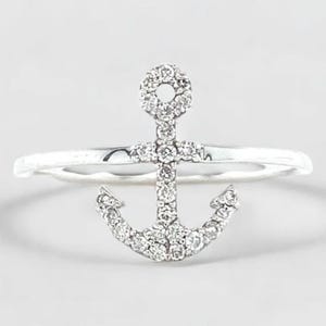 Anchor Diamond Ring, 14k Solid Gold, Natural Diamonds, Everyday Stackable Jewelry, Ready To Ship, Women's Day Gift