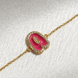 Pulsera de esmalte con diamantes y halo con inicial personalizada, cadena de oro macizo de 14 k, diamantes naturales, joyas personalizadas apilables, minimalista