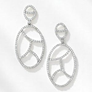Pendientes colgantes de diamantes en oro macizo de 14 k, pendientes ovalados con diamantes naturales, listos para enviar, regalo para el día de la mujer