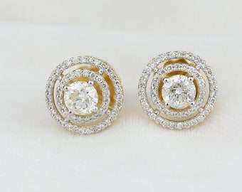 Concentric Design Stud Earrings, Natural Diamonds, 14k Solid Gold, Gift for her, Elegant Design