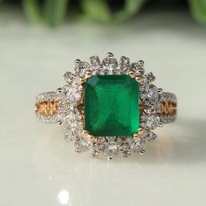 Emerald Diamond Ring In 14k Solid Gold, Birthstone Ring With Natural Diamonds, Gift for Women image 2