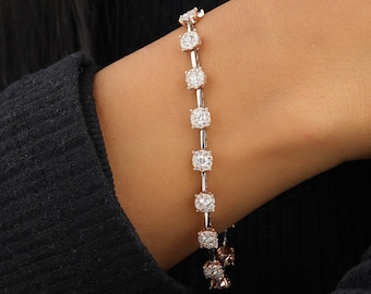 3 ct Solitaire Tennis Bracelet, Natural Diamonds, Round Diamond Linking Bracelet, 14K Solid Gold Bracelet, Gift For her