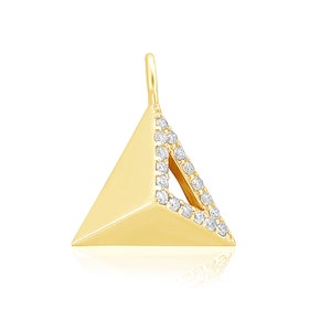 Triangle Diamond Charm Pendant, 14k Solid Gold, Natural Diamonds, Gift for her image 1