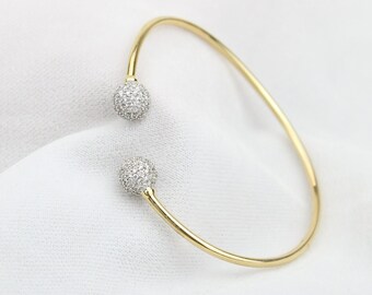 Orbs Open Diamonds Cuff, 14K Solid Gold, Natural Diamonds, Gift for her