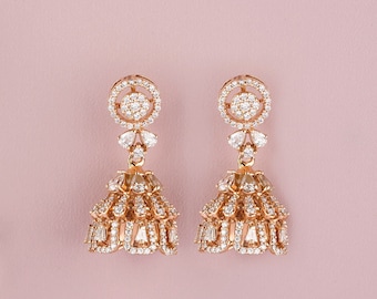 Floral Diamond Dangle Earrings, Fancy shape diamond earrings, Diamond Cap Earrings, 14K Solid Gold, Natural Diamonds, Gift for her