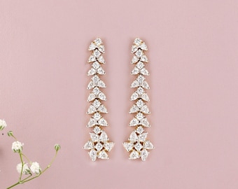 Pear Diamonds Dangle Earrings, Leaves & Branches Diamond Earrings, 14k Solid Gold, Natural Diamonds, Gift for her, Bridal EARRINGS