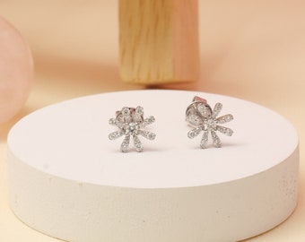 Kids Snowflake Diamond Stud Earrings, 18k Solid Gold, Natural Diamonds, Kids jewelry