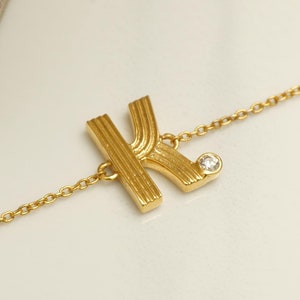 Pulsera de diamantes con inicial personalizada, pulsera con letras de oro macizo de 14 k, diamantes naturales, joyas personalizadas, pulsera con letras en forma de flauta