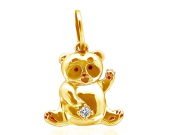 Panda Diamond Charm Pendant, 14k Solid Gold, Natural Diamonds,  Gift for her