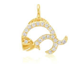 Fish Diamond Charm Pendant, 14k Solid Gold, Natural Diamonds, Gift for her