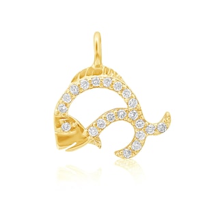 Fish Diamond Charm Pendant, 14k Solid Gold, Natural Diamonds, Gift for her image 1