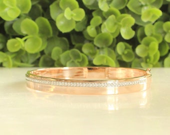 Diamond Band Bangle Bracelet, 14k Solid Gold, Natural Diamonds, Gift for her