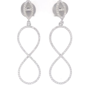 Pendientes colgantes de diamantes en oro macizo de 14 k, pendientes de bucle infinito con diamantes naturales, listos para enviar, regalo del Día de la Mujer