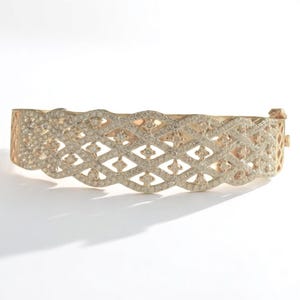 Broad Diamond Bangle Bracelet, 14k Solid Gold, Natural Diamonds, Wide Statement Jewelry, Cocktail Lattice Bracelet