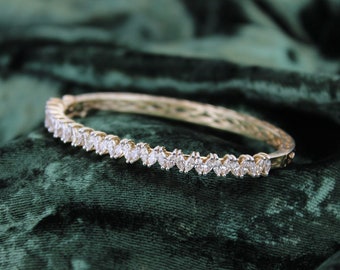 Leaves Design With Marquise Diamond Bracelet, Half Eternity Bracelet, Natural Diamonds, 14k Solid Gold, Gift for her