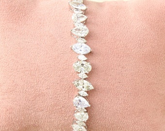 Fancy Tennis Diamond Bracelet, Ovals, Marquise and Pear Diamond Bracelet, 14K Solid Gold, Moissanite Bracelet, Gift for her