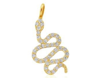 Snake Diamond Charm Pendant, 14K Solid Gold, Natural Diamonds, Gift for her