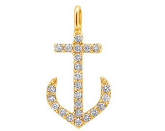 Anchor Diamond Pendant Charm, 14k Solid Gold, Natural Diamonds, Gift for her