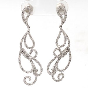 Pendientes colgantes de diamantes en oro macizo de 14 k, pendientes tipo candelabro con diamantes naturales, listos para enviar, regalo para el día de la mujer
