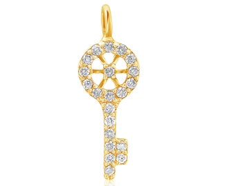 Key Diamond Charm Pendant, 14k Solid Gold, Natural Diamonds, Gift for her