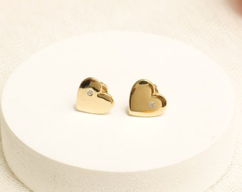 Kids Heart Diamond Stud Earrings, 14k Solid Gold, Natural Diamonds, Kids jewelry