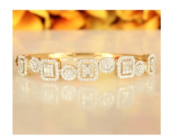 Round and Square Cluster Bracelet, 14k Solid Gold, Statement Bracelet,  Natural Diamonds, Gift for her