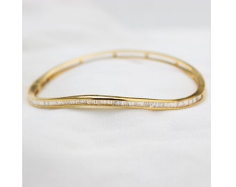 Curvy  Baguette Diamond Bracelet, 14k Solid Gold, Natural Diamonds, Gift for her