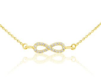 Infinity charm Diamond Necklace, 14k Solid Gold, Natural Diamonds, Gift for her