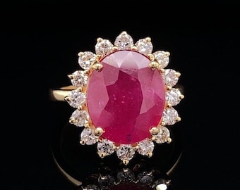 Ruby Diamond Ring In 14k Solid Gold, Cocktail Ring With Natural Diamonds, Gift For Women