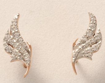 Angel Wing Diamond Stud Earrings, 14k Solid Gold, Natural Diamonds, Cluster Pave Setting, Everyday Minimalist Earrings,Women's Day Gift